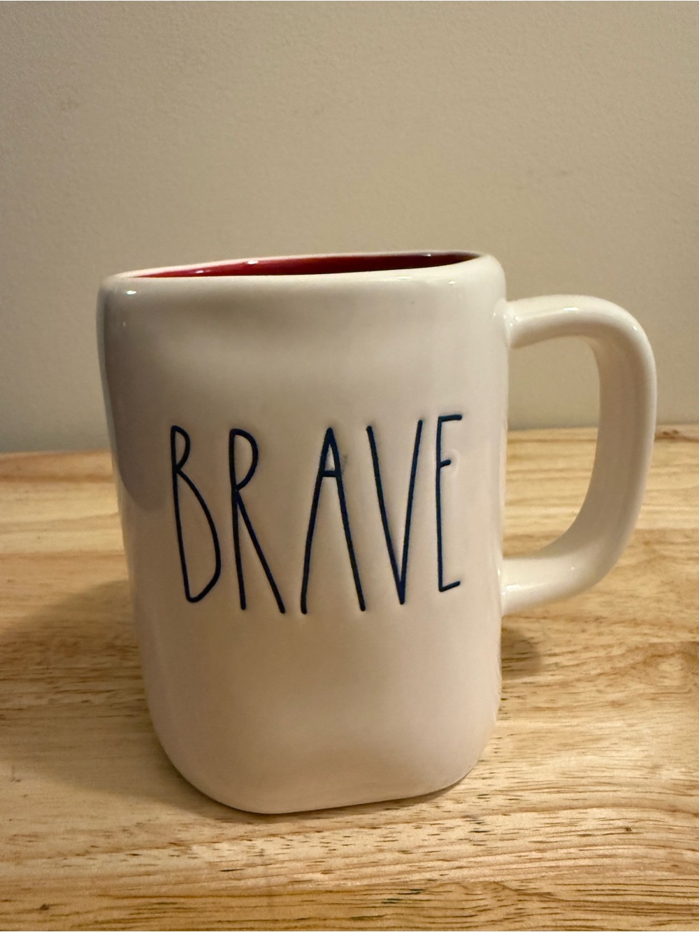 Rae Dunn BRAVE White Mug with Red Interior